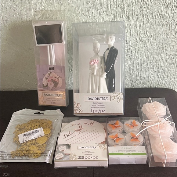 # 0839+ Elegant Cake Topper Set W/ Gold and Peach Accents Set Of Six in A Bundle